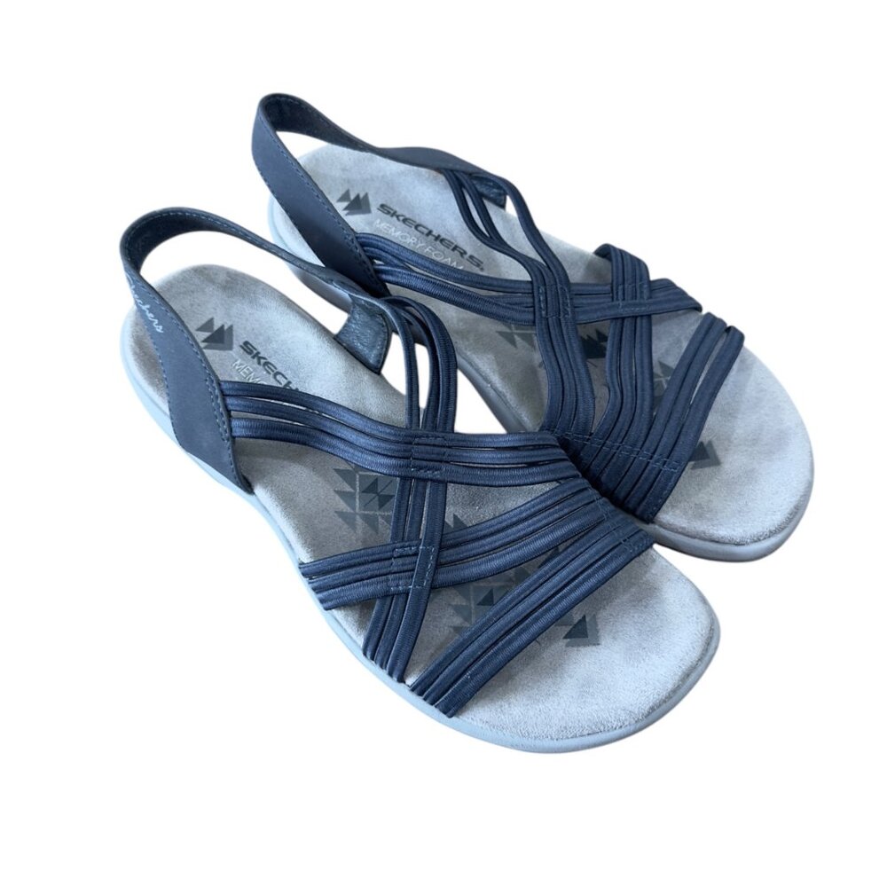Skechers Womens Navy Strappy Sandals With Slingback Comfort Fit Size 7 - Picture 3 of 10